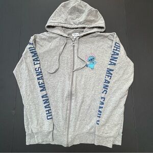 Disney Junior Gray Lilo & Stitch Ohana Means Family Zip Up Hoodie Sz L (11-13)